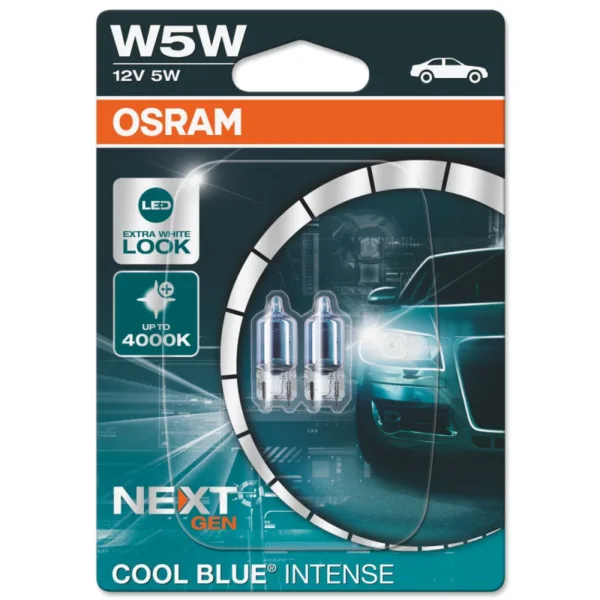 Osram W5W Cool Blue Intense NEXT GEN pærer sæt (2 stk) pak W5W Autopærer