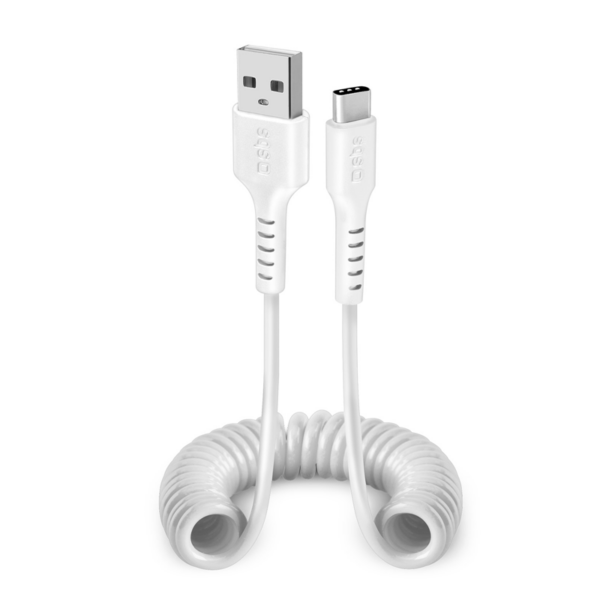 SBS data- og opladning spiralkabel USB 2.0 - USB C. 17-100 cm - Hvid Indvendig tilbehør > Mobil tilbehør