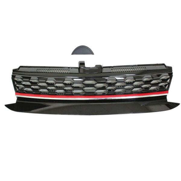 JOM Frontgrill med honeycomb gitter i sort med rød/krom liste til VW Golf 7 årgang 2017- Styling > Frontgrill